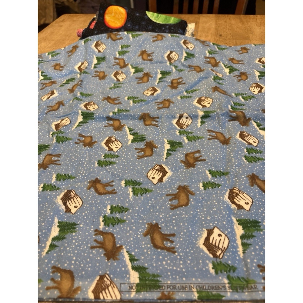 Light Blue Flannel Fabric Moose Cabin Pine Trees 30x36 Inch 1 Yard Piece